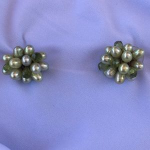 Cluster of Pearls & Green Quartz Silver Earrings